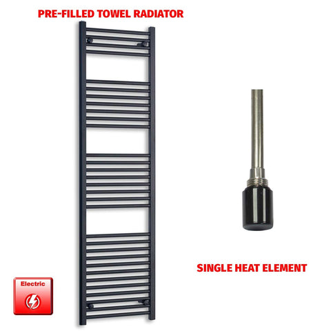 1800 x 550mm Wide Flat Black Pre-Filled Electric Heated Towel Radiator HTR Single No Timer