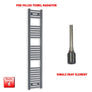 1600 x 300 Flat Anthracite Pre-Filled Electric Heated Towel Radiator HTR Single heat element no timer