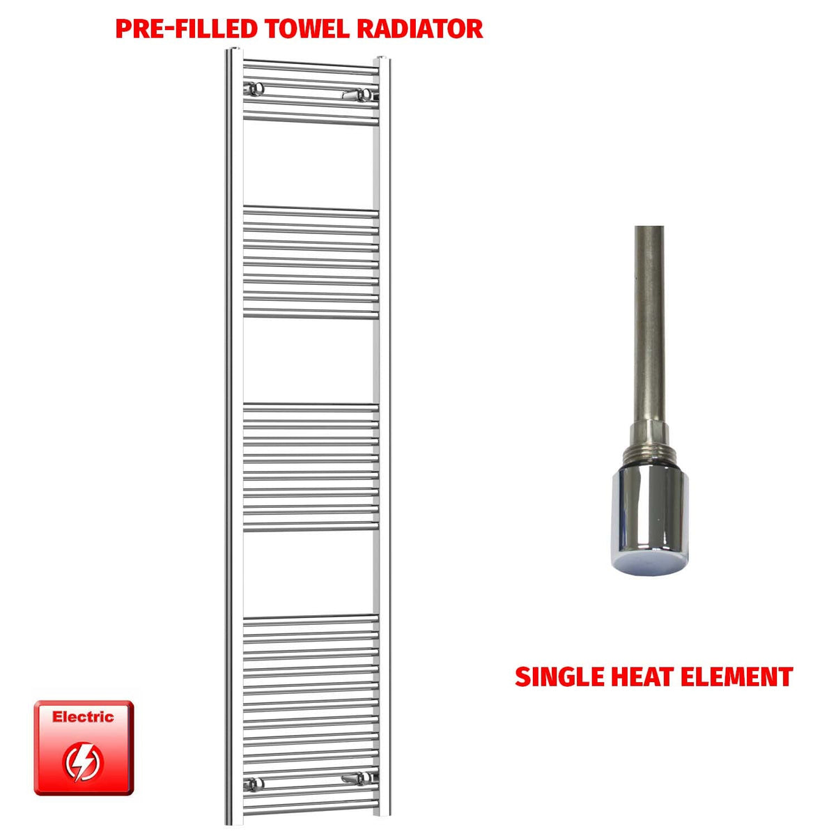 1800 x 400 Chrome Electric Heated Towel Radiator Pre-Filled