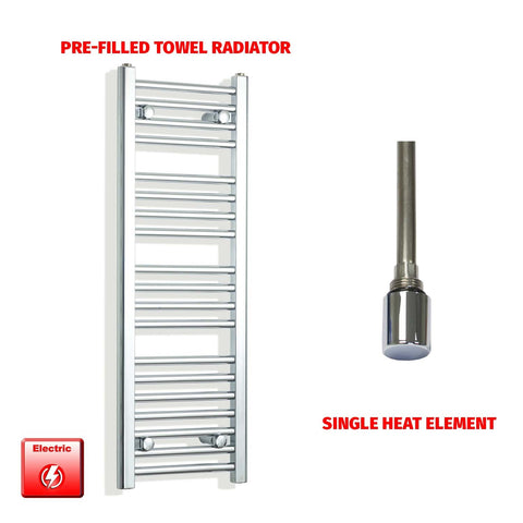 1000mm High 350mm Wide Pre-Filled Electric Heated Towel Rail Radiator Straight Chrome Single heat element no timer