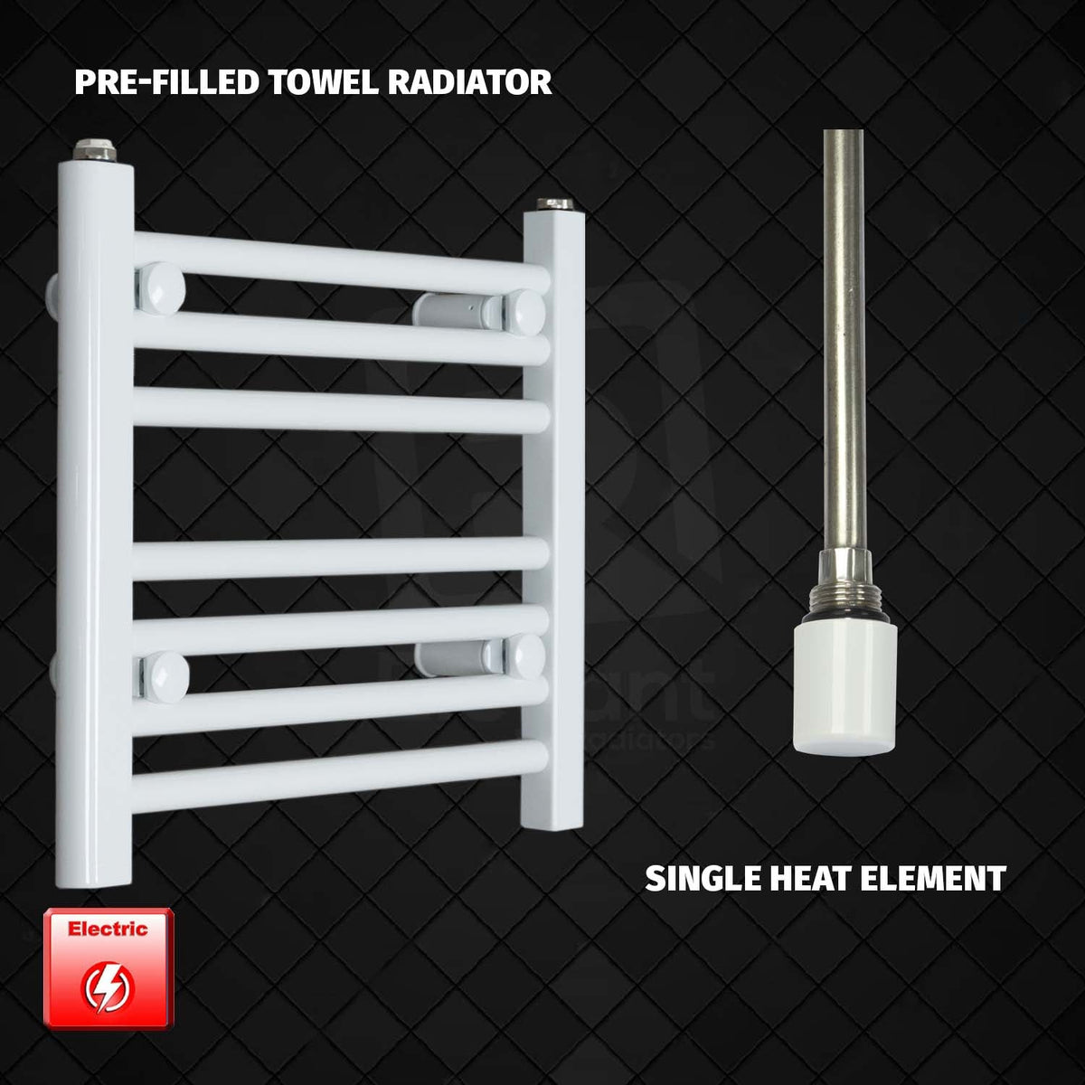 400 x 400 Pre-Filled Electric Heated Towel Radiator White HTR Single Heat Element