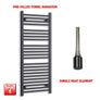 1200 x 550mm Wide Flat Black Pre-Filled Electric Heated Towel Radiator HTR Single No Timer