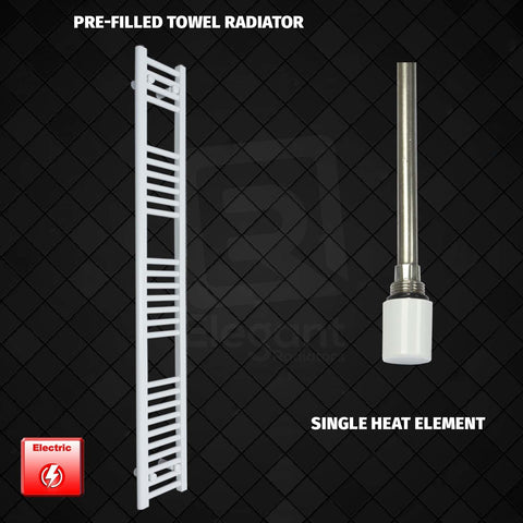 1600 mm High 250 mm Wide Pre-Filled Electric Heated Towel Rail Radiator White HTR Single Heat Element