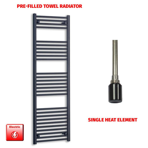 1600 x 550 Wide Flat Black Pre-Filled Electric Heated Towel Radiator HTR Single No Timer