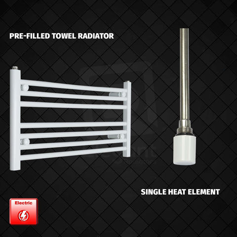400 mm High 800 mm Wide Pre-Filled Electric Heated Towel Radiator White HTR Single heat element no timer