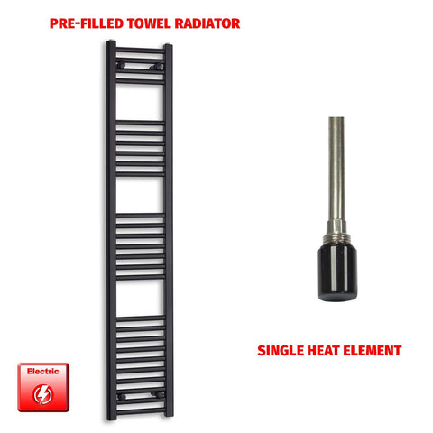 1600mm High 300mm Wide Flat Black Pre-Filled Electric Heated Towel Radiator HTR Single No Timer