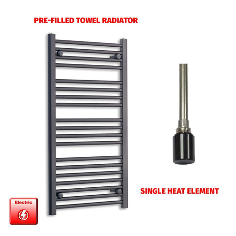 1000 x 600 Flat Black Pre-Filled Electric Heated Towel Radiator HTR Single No Timer