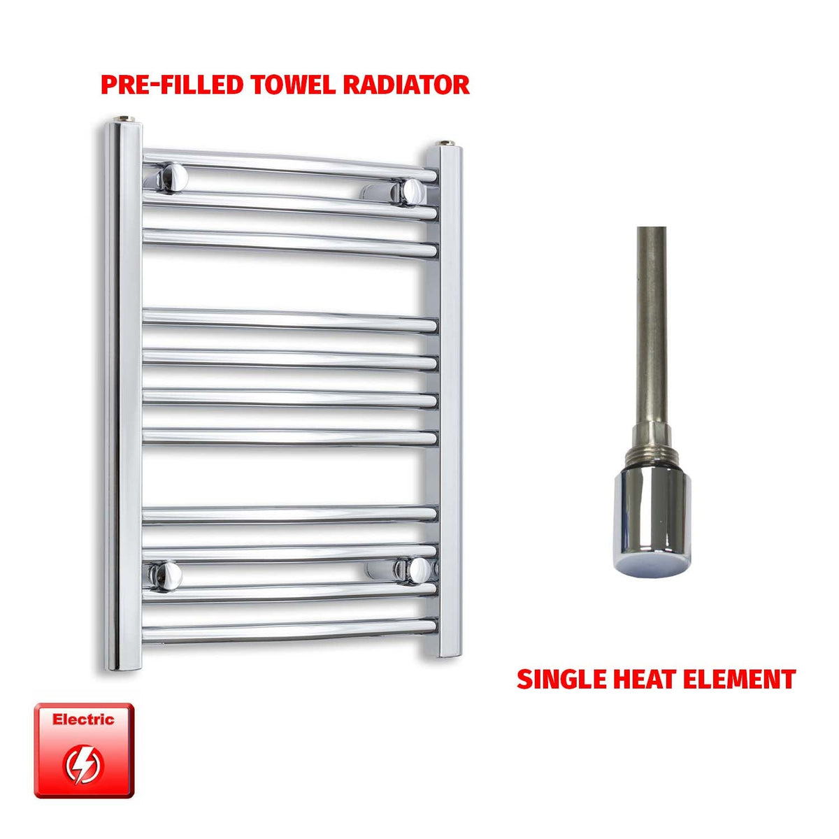 600 x 450 Pre-Filled Electric Heated Towel Radiator Straight Chrome Single heat element no timer
