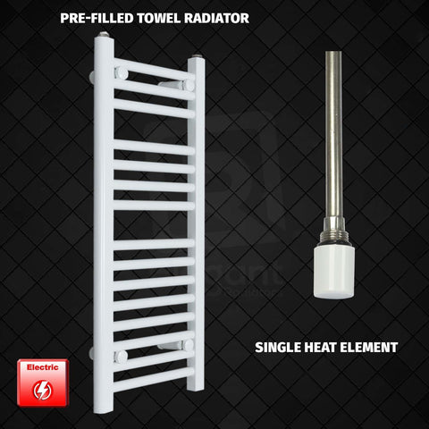 800 x 400 Pre-Filled Electric Heated Towel Radiator White Single Heat Element No Timer