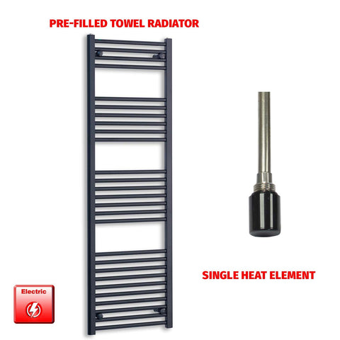 1600 x 500 Flat Black Pre-Filled Electric Heated Towel Radiator HTR Single No Timer