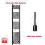 1800mm High 450mm Wide Flat Black Pre-Filled Electric Heated Towel Radiator HTR Single No Timer