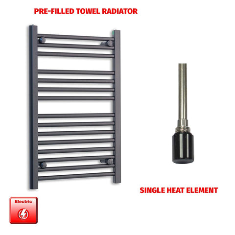800 x 500 Flat Black Pre-Filled Electric Heated Towel Radiator HTR Single No Timer