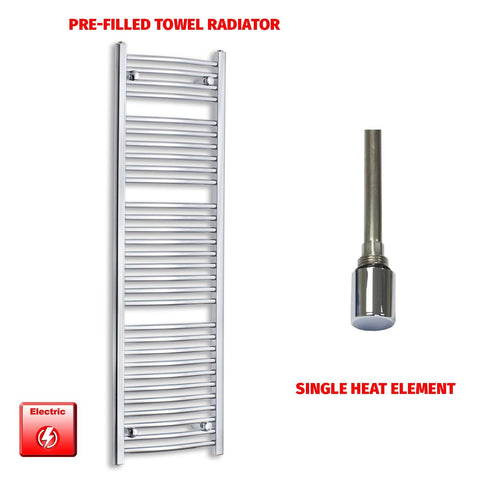 1500mm High 450mm Wide Pre-Filled Electric Heated Towel Radiator Straight or Curved Chrome Single heat element no timer