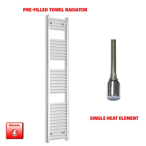 1800 x 300 Pre-Filled Electric Heated Towel Radiator Straight Chrome Single Heat Element