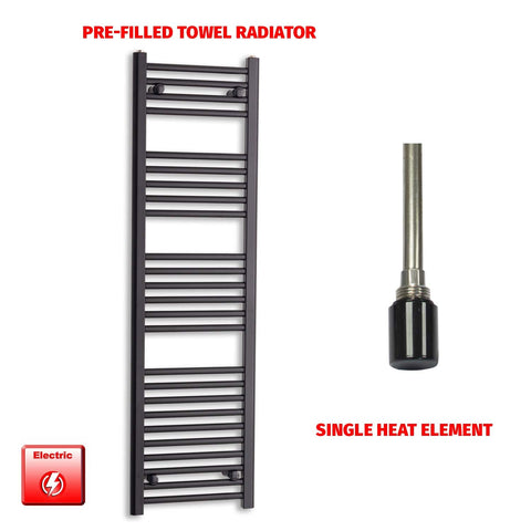 1400 x 450 Flat Black Pre-Filled Electric Heated Towel Radiator HTR Single No Timer