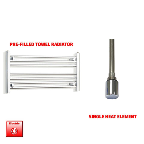 400 x 800 Pre-Filled Electric Heated Towel Radiator Straight Chrome Single heat element no timer