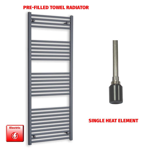 1600mm High 600mm Wide Flat Anthracite Pre-Filled Electric Heated Towel Rail Radiator HTR Single heat element no timer