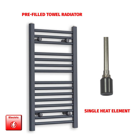 800mm High 500mm Wide Flat Anthracite Pre-Filled Electric Heated Towel Radiator HTR Single heat element no timer