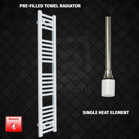 1200 x 250 Pre-Filled Electric Heated Towel Radiator White Single Heat Element No Timer