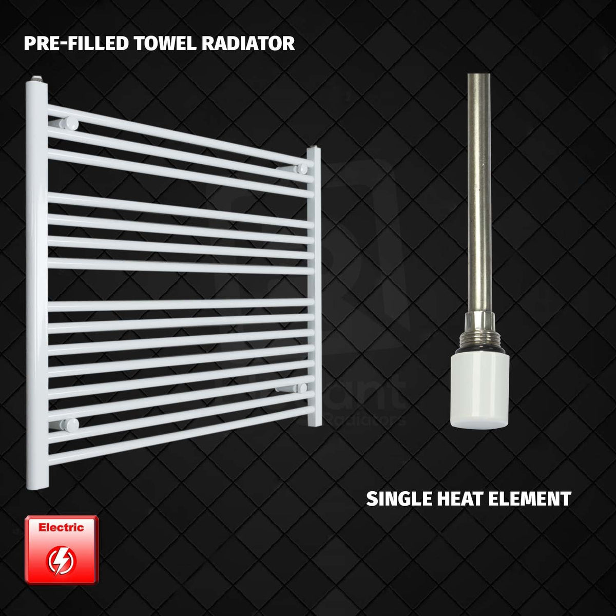 800 x 1200 Pre-Filled Electric Heated Towel Radiator White HTR Single heat element no timer