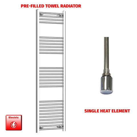 1600 x 450 Pre-Filled Electric Heated Towel Radiator Straight Chrome Single heat element no timer