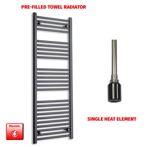 1400 x 500 Flat Black Pre-Filled Electric Heated Towel Radiator HTR Single No Timer