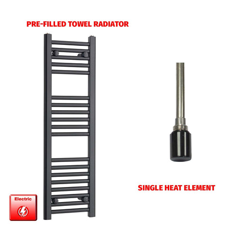 800mm High 300mm Wide Flat Black Pre-Filled Electric Heated Towel Radiator HTR SINGLE NO TMR