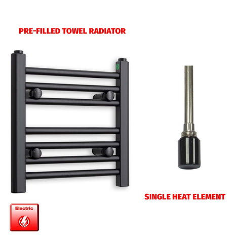 400 x 400 Flat Black Pre-Filled Electric Heated Towel Radiator HTR Single No Timer