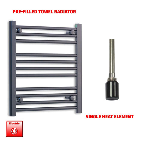 600 x 550mm Wide Flat Black Pre-Filled Electric Heated Towel Radiator HTR Single No Timer