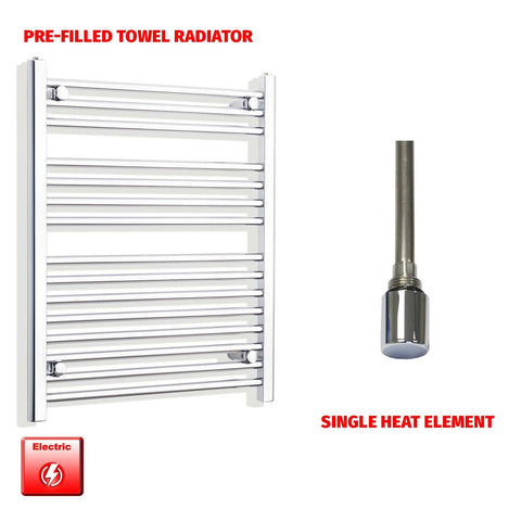 800mm High 550mm Wide Pre-Filled Electric Heated Towel Radiator Straight Chrome Single heat element no timer
