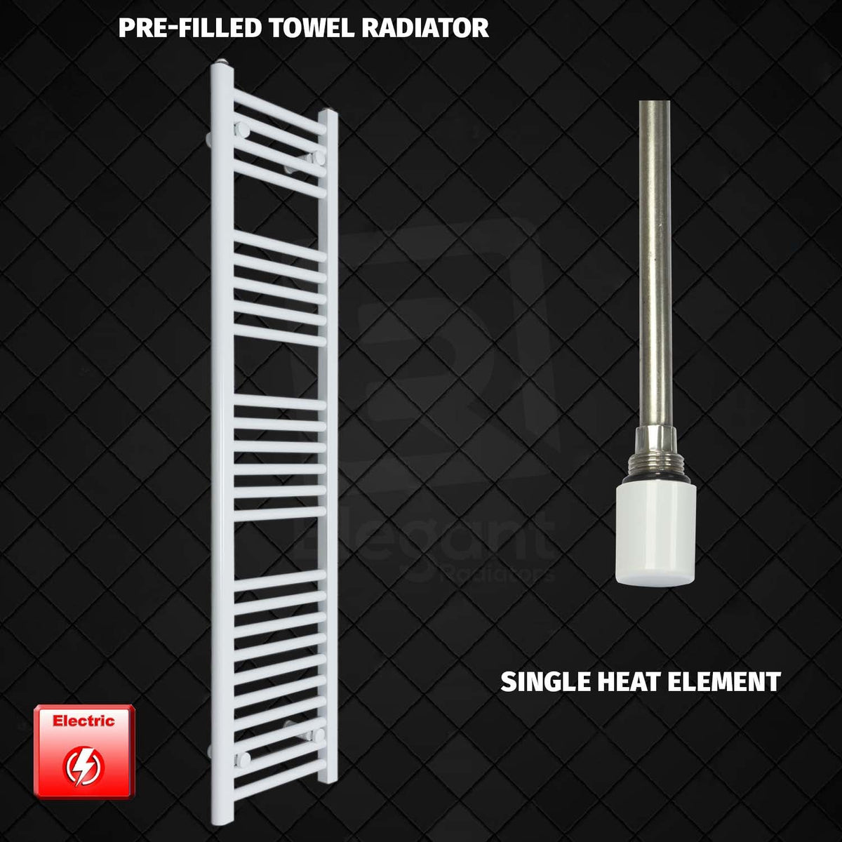 1400 x 300 Pre-Filled Electric Heated Towel Radiator White Single heat element