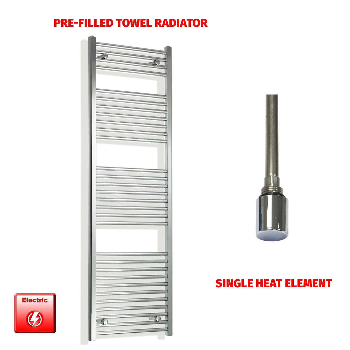 1700mm High 550mm Wide Pre-Filled Electric Heated Towel Radiator Chrome HTR Single Element No Timer