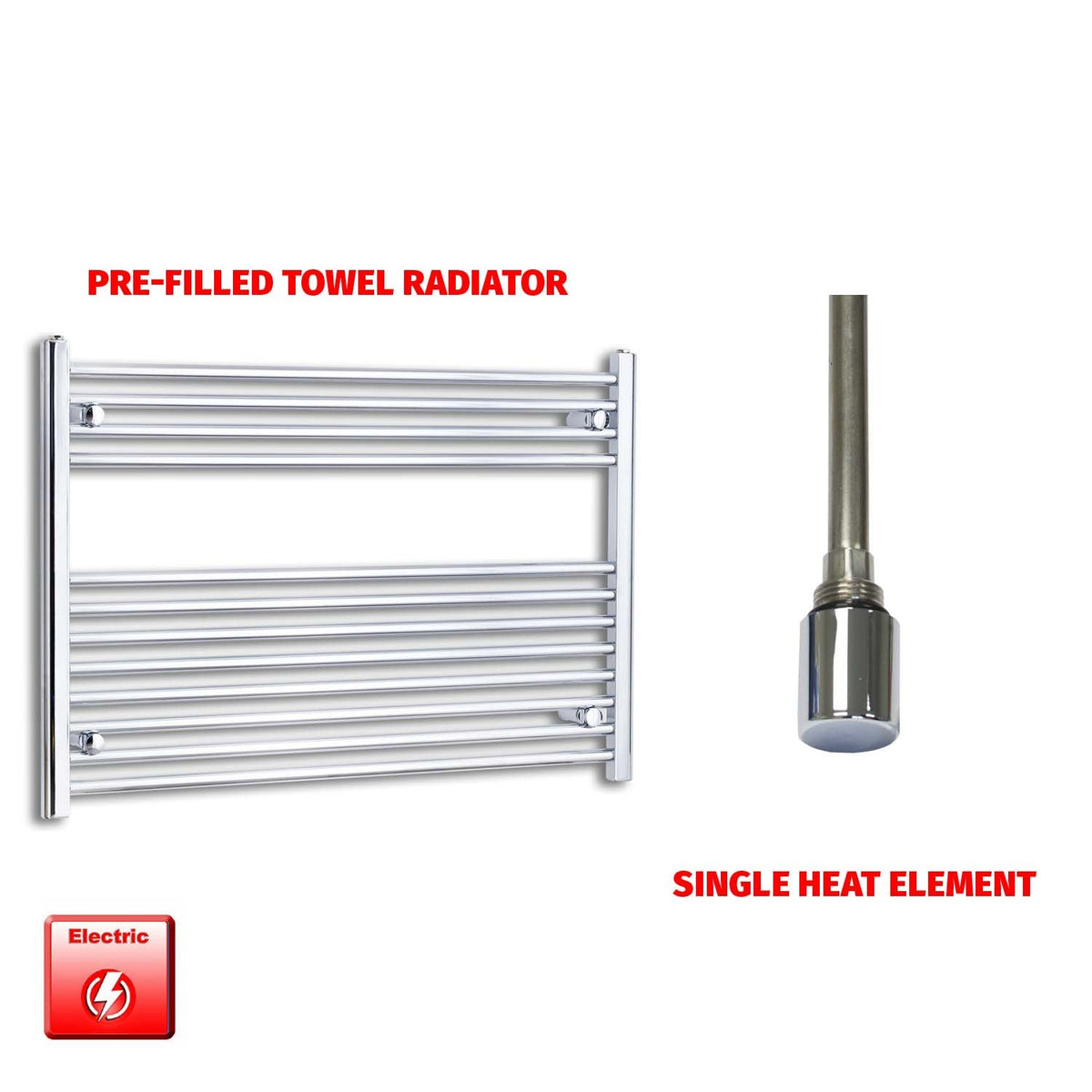 700 x 1200 Pre-Filled Electric Heated Towel Radiator Straight Chrome Single heat element no timer