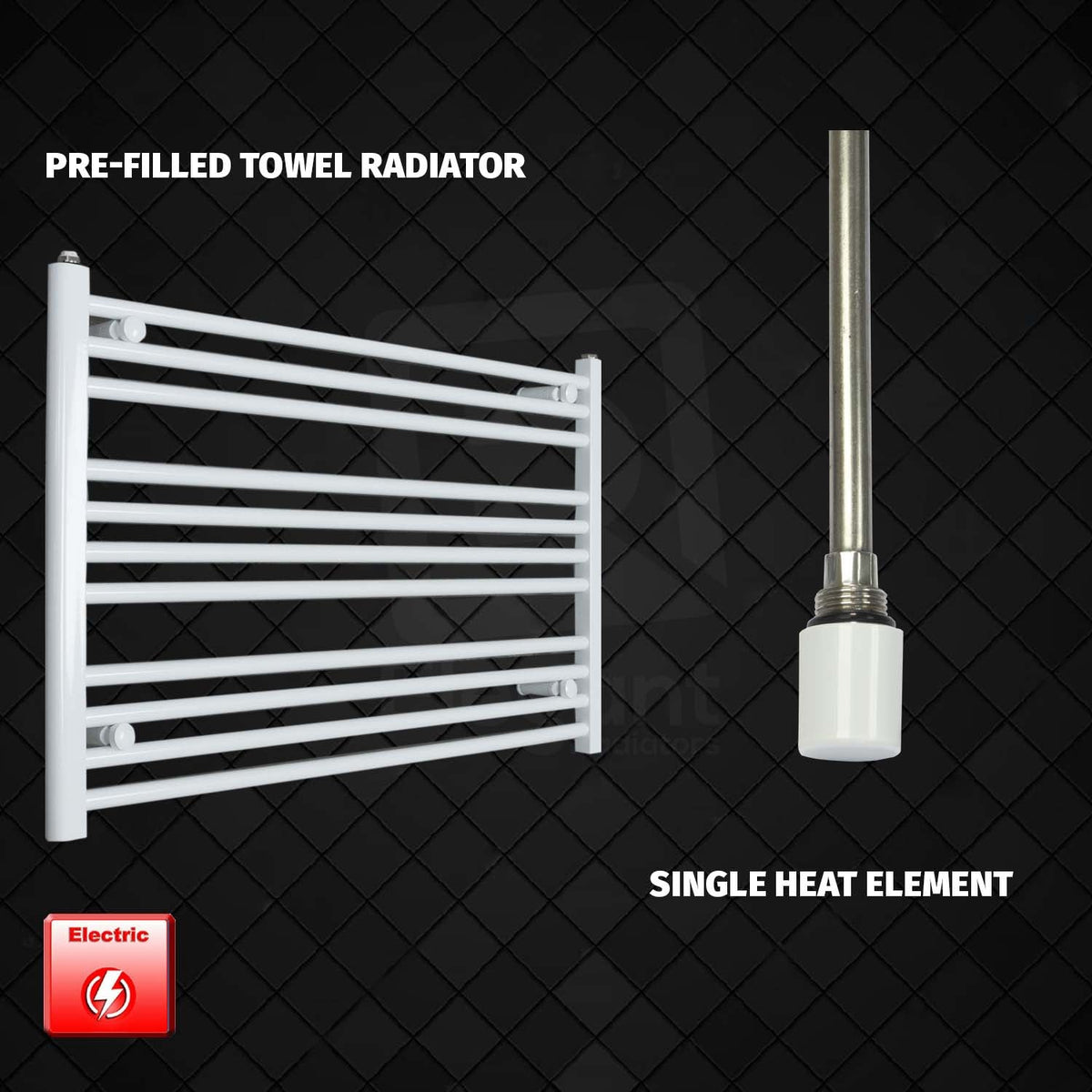 600 mm High 1100 mm Wide Pre-Filled Electric Heated Towel Rail Radiator White HTR Single heat element no timer