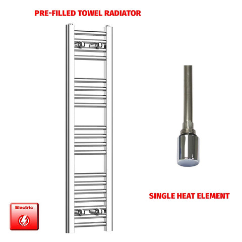 1000 x 250 Pre-Filled Electric Heated Towel Radiator Straight Chrome Single Element No Timer