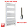 1400mm High 550mm Wide Pre-Filled Electric Heated Towel Radiator Straight Chrome Single heat element no timer