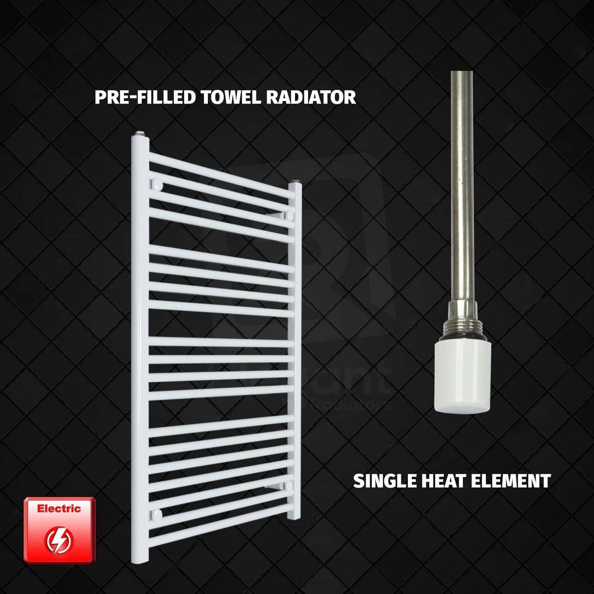 1000 x 700 Pre-Filled Electric Heated Towel Radiator White HTR Single heat element no timer