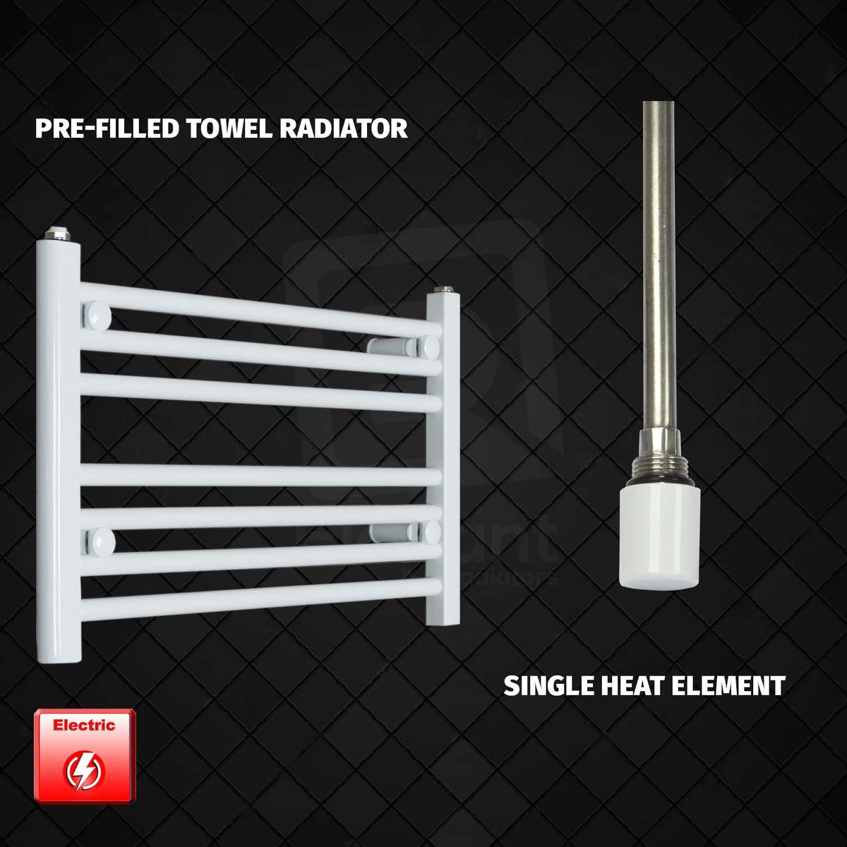400 mm High 700 mm Wide Pre-Filled Electric Heated Towel Rail Radiator White HTRSingle heat element no timer