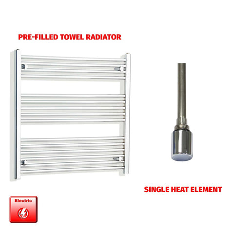 800mm High 800mm Wide Pre-Filled Electric Heated Towel Rail Radiator Straight Chrome Single heat element no timer