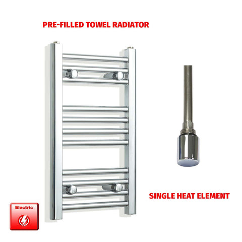 600 x 350 Pre-Filled Electric Heated Towel Radiator Straight Chrome Single heat element no timer