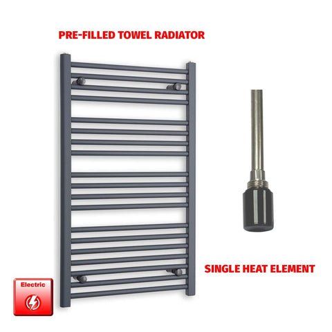 1000mm High 600mm Wide Flat Anthracite Pre-Filled Electric Heated Towel Rail Radiator HTR Single heat element no timer