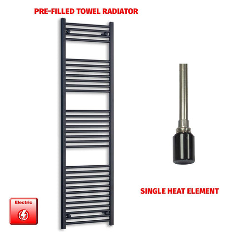 1800mm High 500mm Wide Flat Black Pre-Filled Electric Heated Towel Radiator Single No Timer