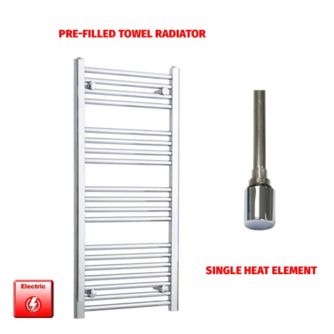 1000mm High 450mm Wide Pre-Filled Electric Heated Towel Radiator Straight Chrome Single heat element no timer