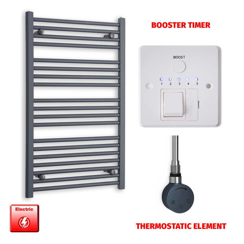 1000mm High 600mm Wide Flat Anthracite Pre-Filled Electric Heated Towel Rail Radiator HTR SMR Thermostatic element Booster timer