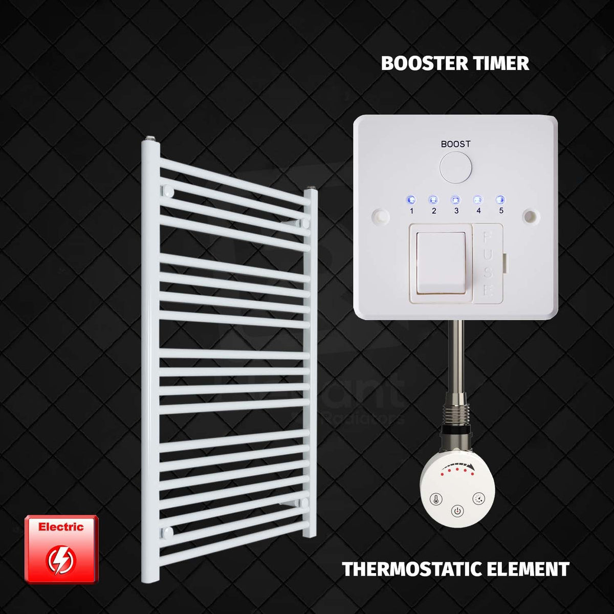 1000 x 700 Pre-Filled Electric Heated Towel Radiator White HTR SMR element Booster timer