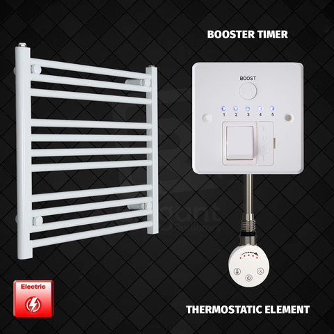 600 mm High 600 mm Wide Pre-Filled Electric Heated Towel Rail Radiator White HTR SMR Thermostatic Element Booster Timer