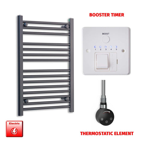 800 x 500 Flat Black Pre-Filled Electric Heated Towel Radiator HTR SMART Thermostatic Booster Timer