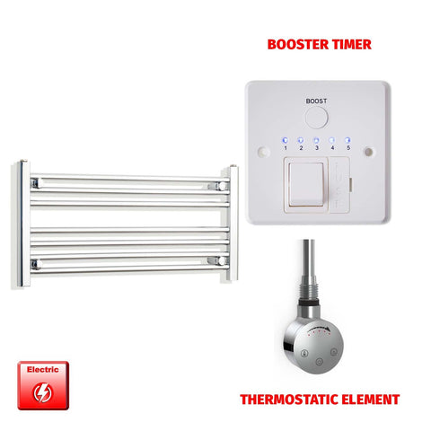 400 x 900 Pre-Filled Electric Heated Towel Radiator Straight Chrome SMR Thermosatic element Booster timer