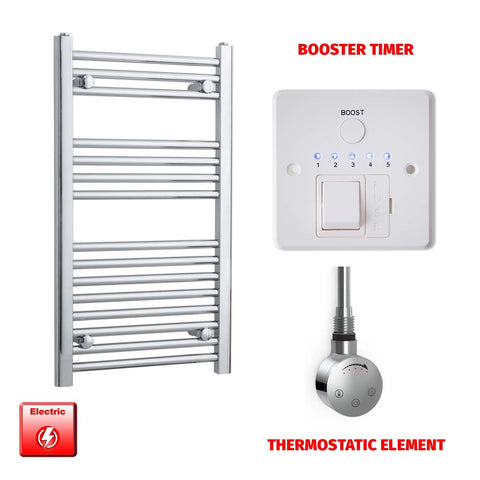800mm High 450mm Wide Pre-Filled Electric Heated Towel Radiator Straight Chrome SMR Thermostatic element Booster timer