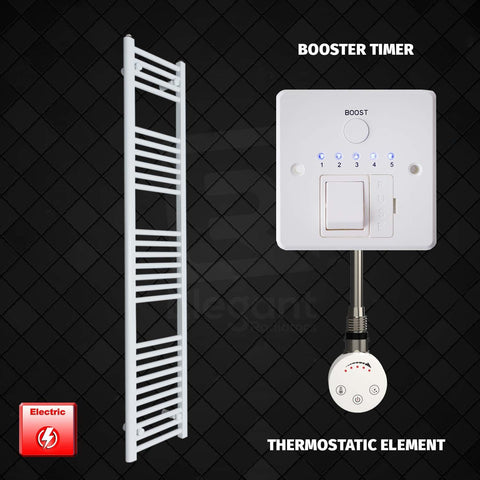 1600 mm High 350 mm Wide Pre-Filled Electric Heated Towel Rail Radiator White HTR Smart Thermostatic Element Booster Timer